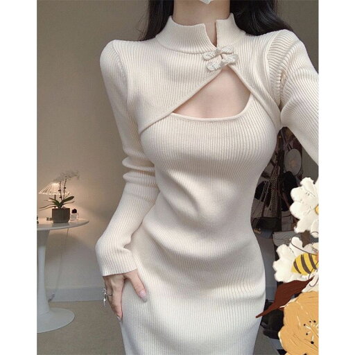 ァッション 人気な 改良チャイナドレス長袖ニットワンピース婦人服秋 冬 バッグヒップセーターロングスカートニットワンピース お呼ばれ ァッション 人気な 改良チャイナドレス長袖ニットワンピース婦人服秋 冬 バッグヒップセーターロングスカートニットワンピース お呼ばれ