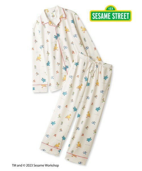 パジャマ 「SESAME STREET」「HOMME」総柄シャツ&ロングパンツセット メンズ