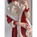 サンタコスプレ チャイナ風 漢要素冬にロングドレス 成人式 ワンピース秋冬 チャイナドレスを改良した新年服壱軟鯉新年服の少女 韓国ファッション