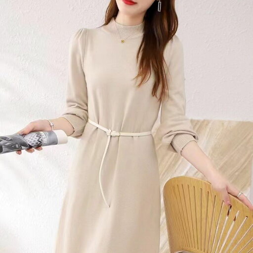 女性用デザイン長袖ニットドレスミドル丈気質セーターボトムスカート秋冬婦人服 女性用デザイン長袖ニットドレスミドル丈気質セーターボトムスカート秋冬婦人服
