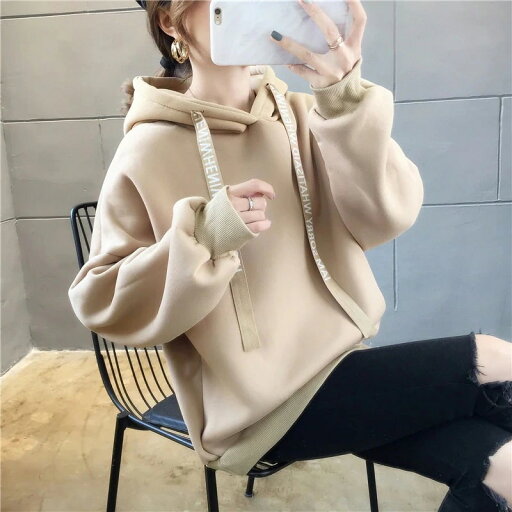 パーカー 秋冬の韓国版ゆったりアルファベットのフード付き衛衣と綿毛の長袖衛衣の女性の服の婦人服 パーカー 秋冬の韓国版ゆったりアルファベットのフード付き衛衣と綿毛の長袖衛衣の女性の服の婦人服