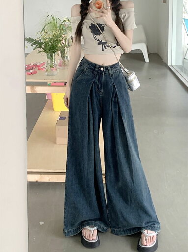デニムパンツ スラックスパンツ ストレートジーンズ プリーツ レトロ水洗 ゆったり ワイドパンツ デニムパンツ スラックスパンツ ストレートジーンズ プリーツ レトロ水洗 ゆったり ワイドパンツ