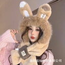 新しいウサギの耳の毛の帽子の子供の秋冬の毛の糸の帽子のかわいい防寒の首の厚い冬の帽子の女性