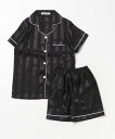 ルームウェア パジャマ 「 BARELY BLUE / ベアリーブルー 」 サテン ストライプ 半袖 ハーフパンツ パジャマ 上下セット / ルームウ