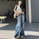 激壳れ人気商品 脚長効果!デニムパンツ かっこいい!スラックスパンツ ストレートジーンズ 春夏 ローウエスト ゆったりレトロ ワイドパンツ(4)