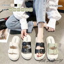 夏 レディース ミュールサンダル スリッパ 厚底 ダブルベルト オープントゥ フラット 履きやすい 歩きやすい おしゃれ 可愛い 大きいサイズ 全3色(4)