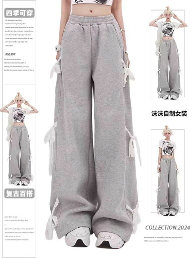 Y2K ワイドパンツ 日系 キャンパス風 蝶結び ワイドパンツ ゆるい 韓国 ハーレムパンツ Y2K ワイドパンツ 日系 キャンパス風 蝶結び ワイドパンツ ゆるい 韓国 ハーレムパンツ