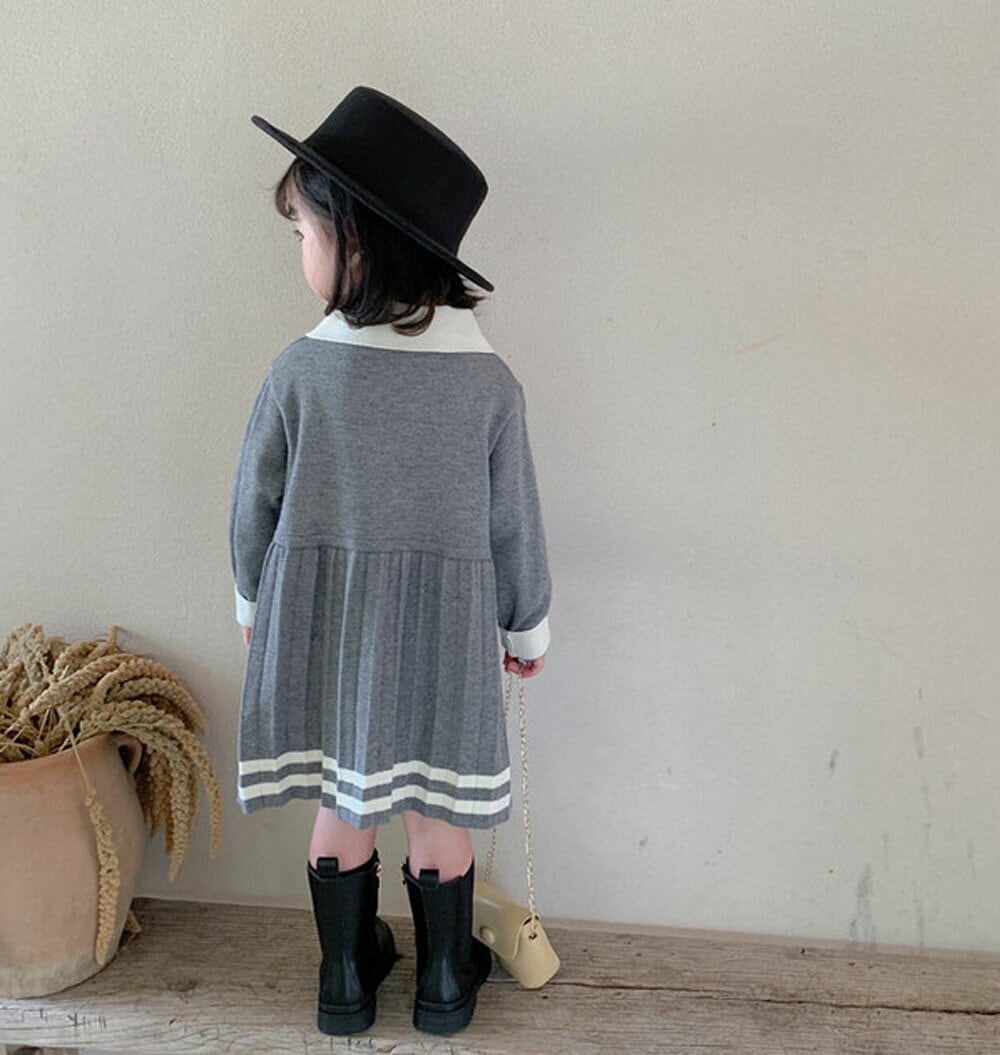 入園式 女の子 ワンピース 春秋冬 入学式 ベビードレス プリーツワンピース ニットワンピース ポロ襟 長袖 ライン入りワンピース 上品 きちんと感 子供服 キッズ 子ども 祝い 赤ちゃん
