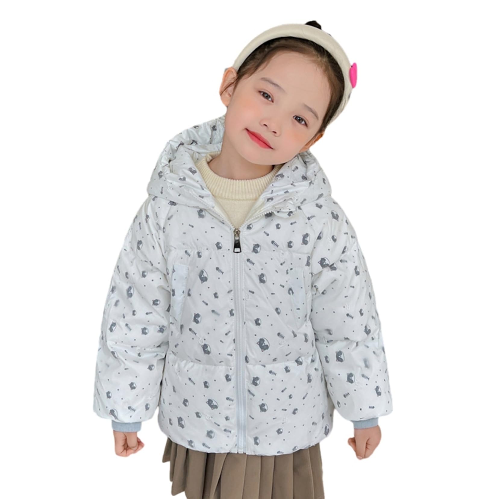 子供ダウンジャケット ダウン90% 80cm ダウンコート 上着 花柄 男女兼用 カジュアル 保温 防寒防風 秋冬 おしゃれ ジップアップ 普段着 通学 通園 雪遊び お出かけ アウター アウトドア 新年お明け 贈物 猫