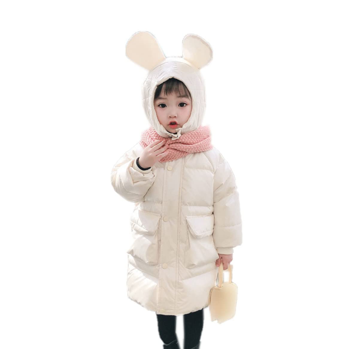 ダウンコート 子ども服 キッズ ロングアウター ダウン 耳柄 フード付き 防寒保温 ジャケット 帽子付き 女の子 女児 ガールズ ベビー服 軽量 秋冬 暖かい ライトダウン ジャンパー 可愛いダウンジャケット ベージュ ピンク