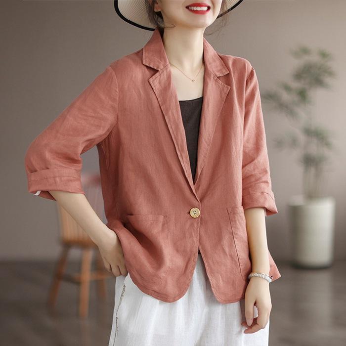 サマージャケット レディース 綿麻 テーラードジャケット 夏 薄手 アウター 七分袖 夏服 春服 ビジネス オフィスカジュアル