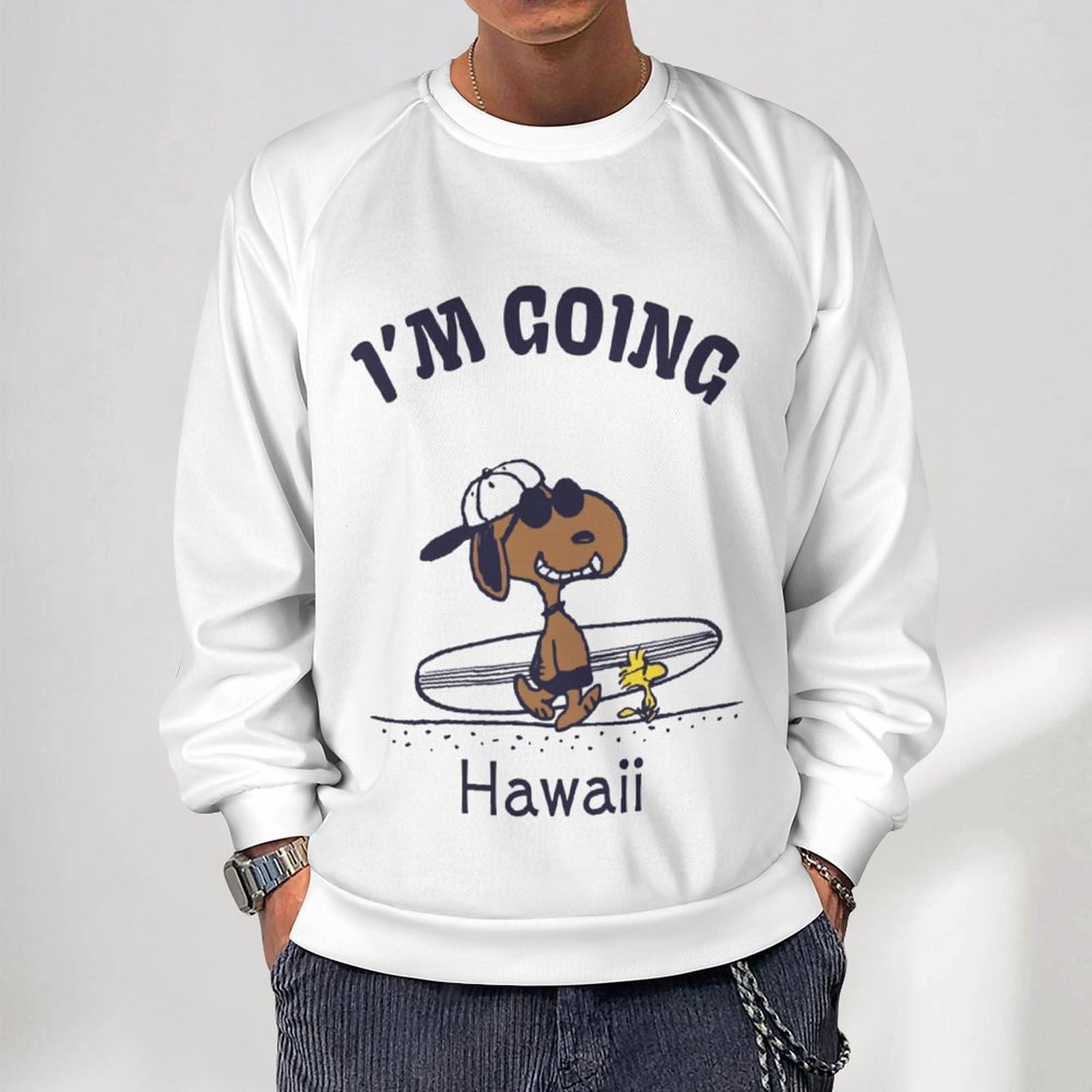 トレーナー メンズ ピーナッツ スヌーピー ハワイ 長袖 大きいサイズ 丸襟 Tシャツ 大きいサイズ プルオーバー スウェット パーカー おしゃれ 人気 春 秋 冬服 創意デザイン