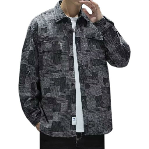 メンズ ファッション 長袖シャツ 秋服 レトロ 切り替えデザイン パッチワーク ツイードチェック 春秋アウター メンズ ファッション 長袖シャツ 秋服 レトロ 切り替えデザイン パッチワーク ツイードチェック 春秋アウター