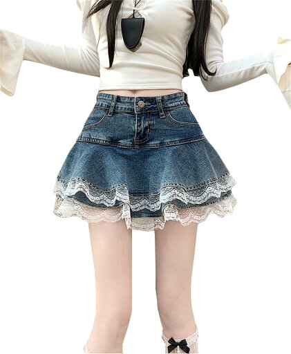 デニム ミニスカート ショート ティアードスカート レース フリル フレアスカート ハイウエスト かわいい インナー パンツ 短いスカート 原宿風 Y2k 春夏秋 ダンス ギャル デニム ミニスカート ショート ティアードスカート レース フリル フレアスカート ハイウエスト かわいい インナー パンツ 短いスカート 原宿風 Y2k 春夏秋 ダンス ギャル
