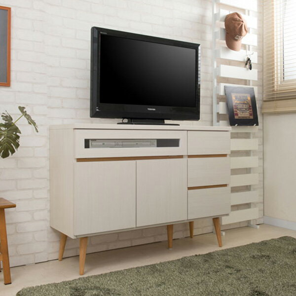 Low Board - おしゃれな脚付き ハイタイプテレビ台 110 完成品 ホワイトウォッシュ リビングキャビネット 木製 ハイタイプ テレビボード サイドボード リビングボード おしゃれ 北欧 ホワイト 白 扉付き 収納 日本製