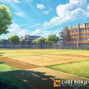 【CBA CBH 専用背面デザインシート】 学校 グラウンド 校舎 テニスコート 風景 背景 建物 晴天 昼間 青空 運動場