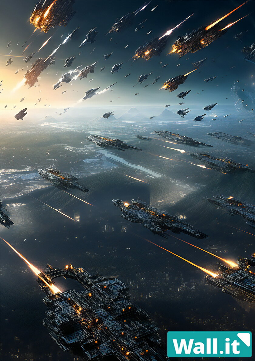 【Wall.it A4 フィギュアディスプレイケース専用背面デザインシート 縦向】 宇宙戦争 宇宙戦艦 宇宙都..