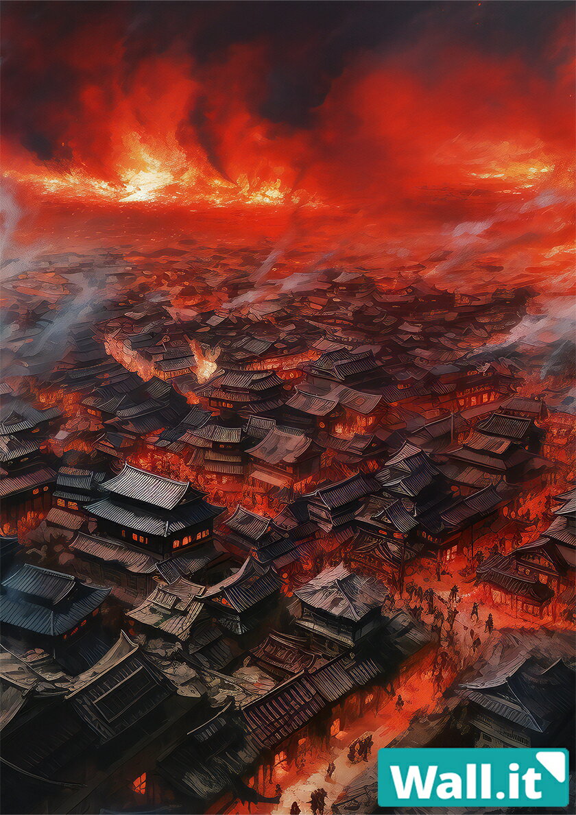 【Wall.it A4 フィギュアディスプレイケース専用背面デザインシート 縦向】 古都 火災 大火 戦場 時代..