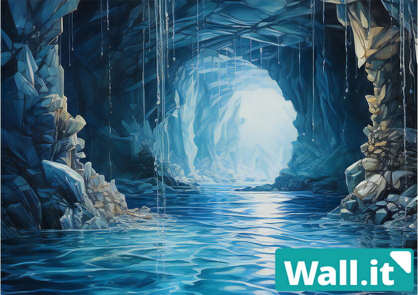 【Wall.it A4 フィギュアディスプレイケース専用背面デザインシート 横向】 洞窟 風景 水路 地下水 ト..