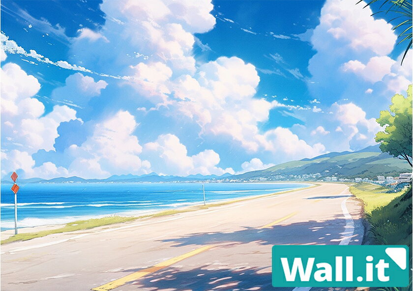【Wall.it A4 フィギュアディスプレイケース専用背面デザインシート 横向】 夏 海 青春 道路 田舎 風景..