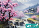 【1日★60枚★5%OFFクーポン】 【Wall.it A4 フィギュアディスプレイケース専用背面デザインシート 横向】 桃源郷 梅 春 中華風 中国 風景 自然 山脈 青空 太陽 渓流 小川