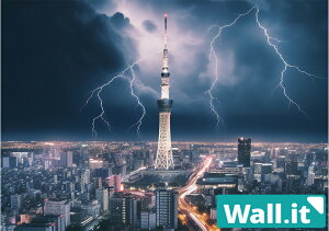 【25日★100名限定★全品5%OFFクーポン】 【Wall.it A4 フィギュアディスプレイケース専用背面デザインシート 横向】 東京タワー 雷光 夜景 高速道路 暗雲
