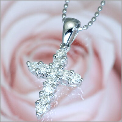 K18ホワイトゴールド　ダイヤクロスネックレス【0.3ct】【061109宣言10】