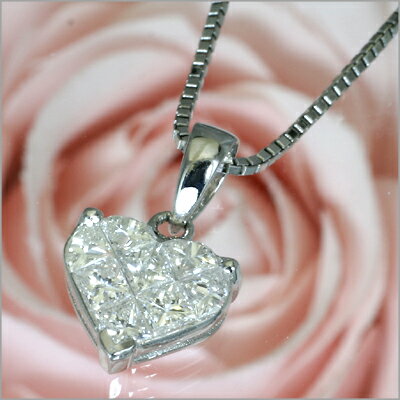 【58%OFF】K18WGダイヤ ハート[ミステリーセッティング]ネックレス【0610c＿大特価】