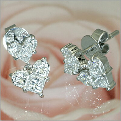 K18WGプリンセス ハートダイヤピアス[1.07ct]【0610c＿大特価】
