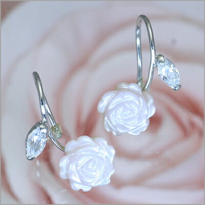 K14WGピンクシェル・バラのピアス