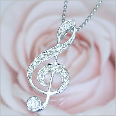 K18WGダイヤ　ト音記号ネックレス