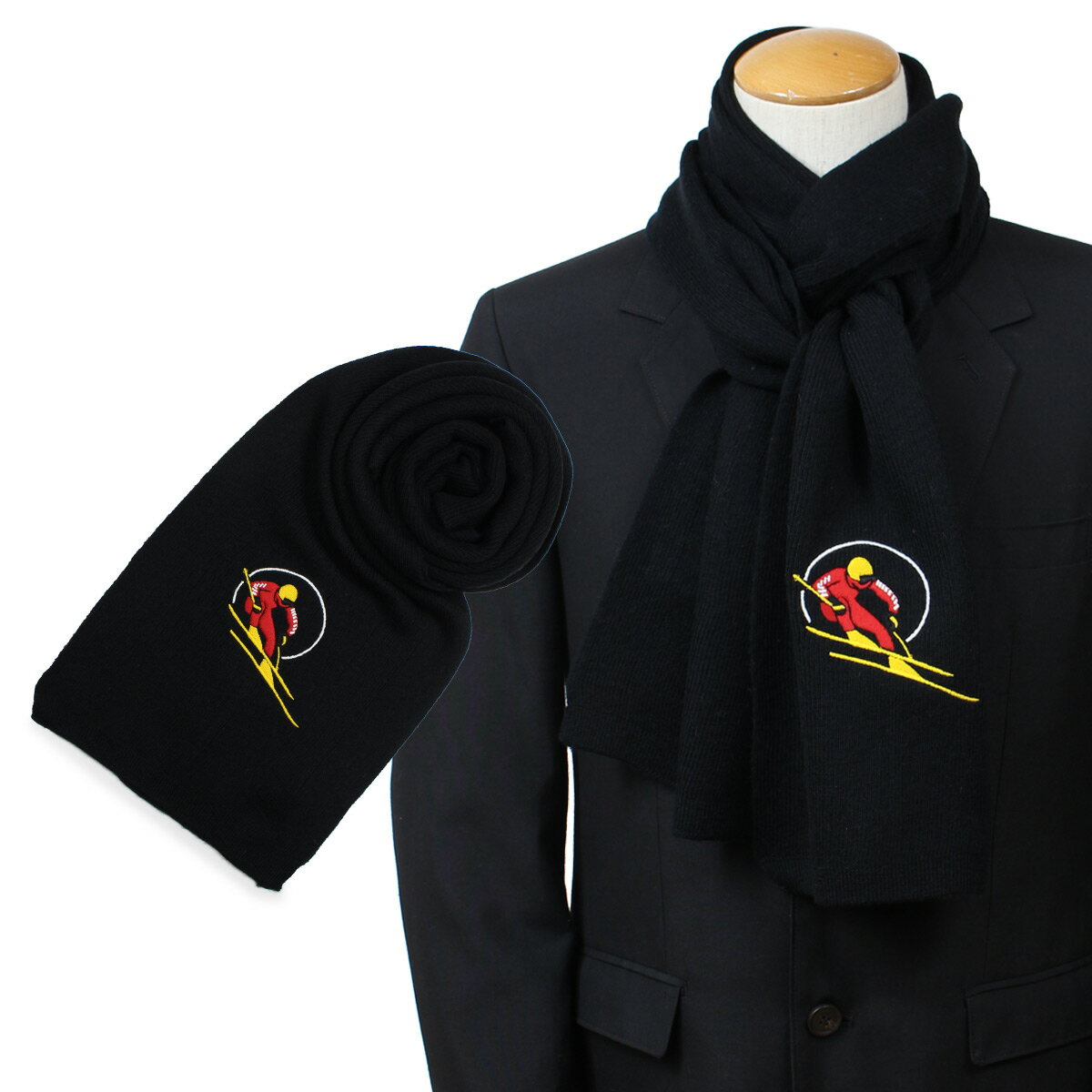 POLO RALPH LAUREN RETRO SKIER SCARF ポロ ラルフローレン マフラー メンズ ウール ブラック レッド PC0278