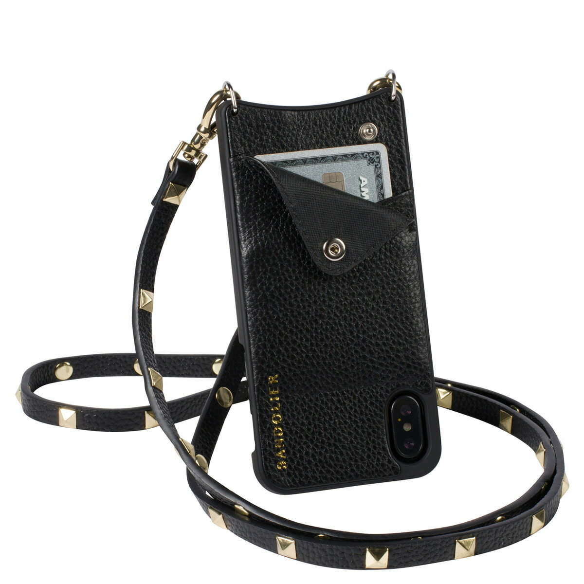 BANDOLIER SARAH GOLD バンドリヤー iPhone XS MAX ケース ショルダー スマホ アイフォン レザー メンズ レディース ブラック 10SAR1001