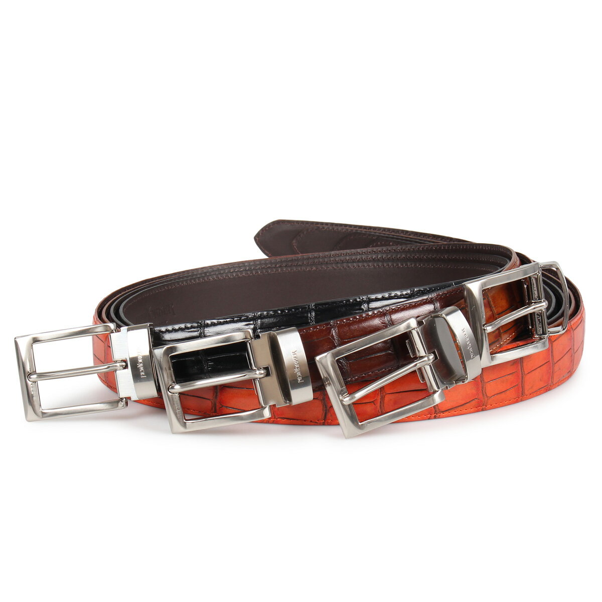 レザーベルト NEWYORKER LEATHER BELT ニューヨーカー ベルト レザーベルト メンズ 本革 クロコダイル ブラック ブラウン ダーク ブラウン オレンジ 黒 NY-0100119