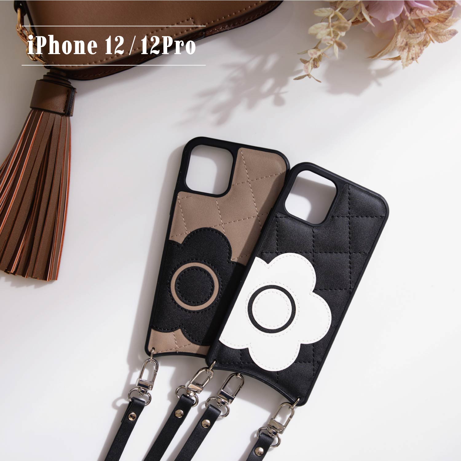 MARY QUANT マリークヮント iPhone12 12 Pro ケース スマホケース 携帯 レディース マリクワ PU QUILT LEATHER SLING CASE ブラック ベージュ 黒 IP12-MQ05