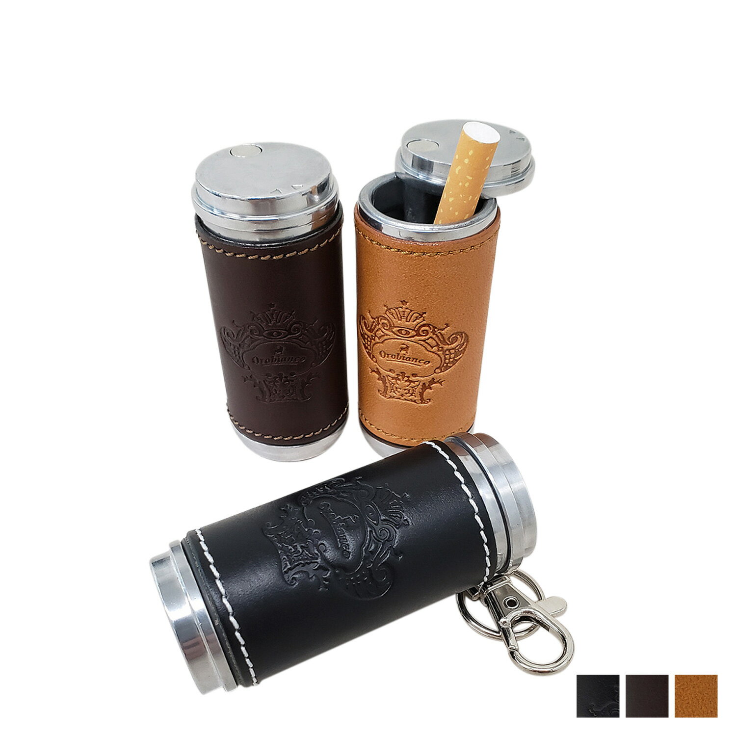 【最大1000円OFFクーポン発行中】 Orobianco オロビアンコ 携帯灰皿 メンズ レディース 本革 筒型 ブラック ブラウン キャメル 黒 ORA-0...