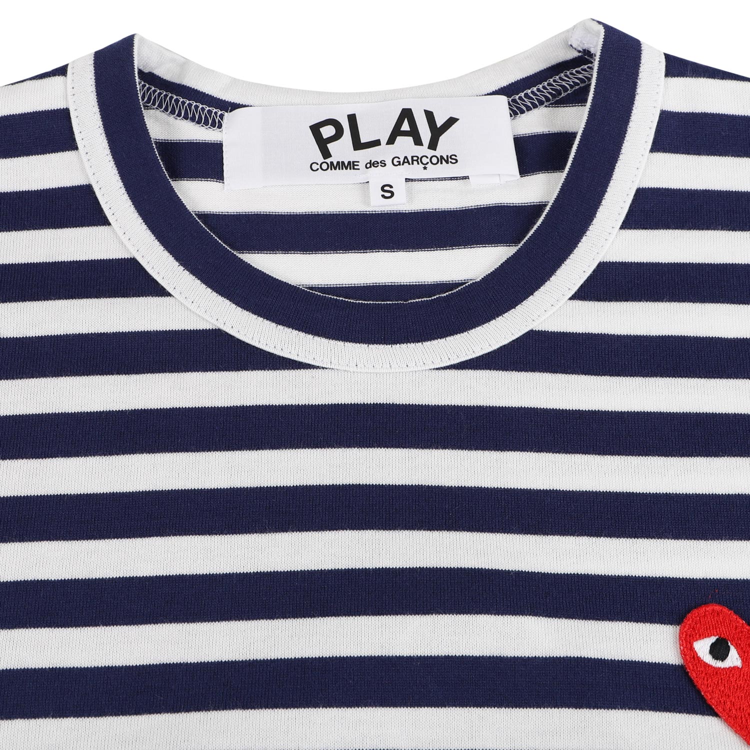 PLAY COMME des GARCONS RED HEART PLAY STRIPED T-SHIRT プレイ コムデギャルソン Tシャツ 長袖 カットソー メンズ ロンT ボーダー レッドハート ロゴ ネイビー T010