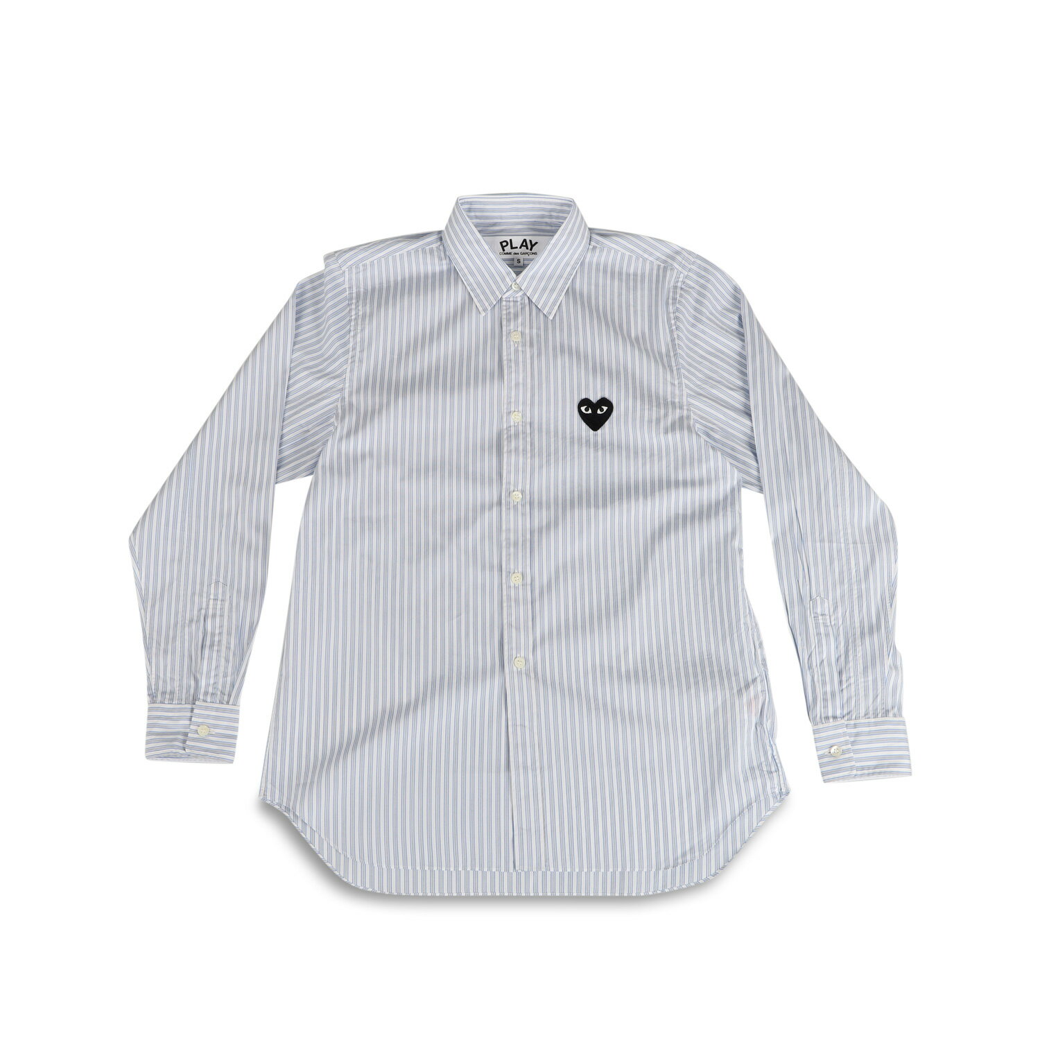 PLAY COMME des GARCONS PLAY S STRIPED SHIRT プレイ コムデギャルソン シャツ 長袖 メンズ ストライプ ブラックハート ロゴ ブルー B020