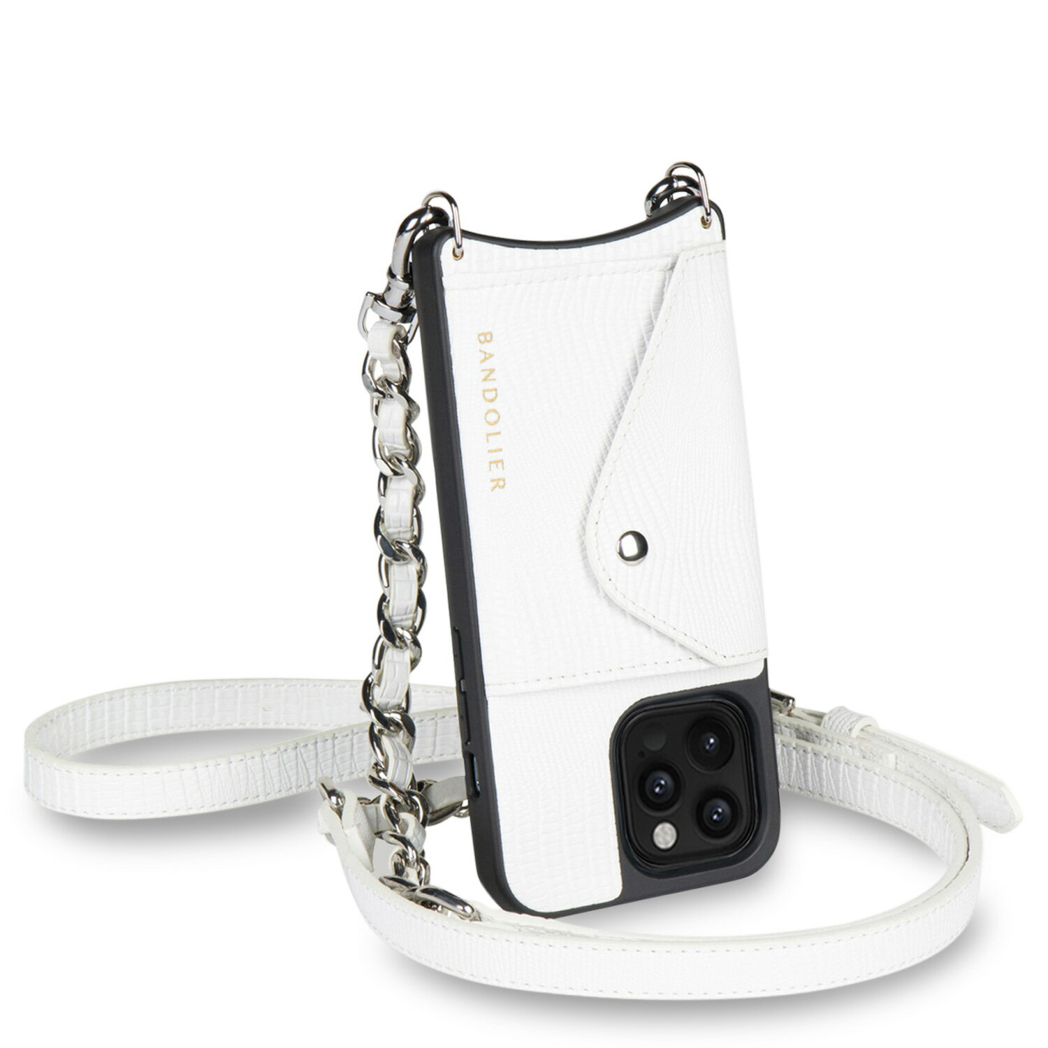 【最大1000円OFFクーポン配布中】 BANDOLIER PAIGE SIDE SLOT LIZARD WHITE バンドリヤー iPhone 12 Pro MAX ケース スマホケース 携帯 ショルダー アイフォン ペイジ サイドスロット メンズ レディース ホワイト 白 14PAI