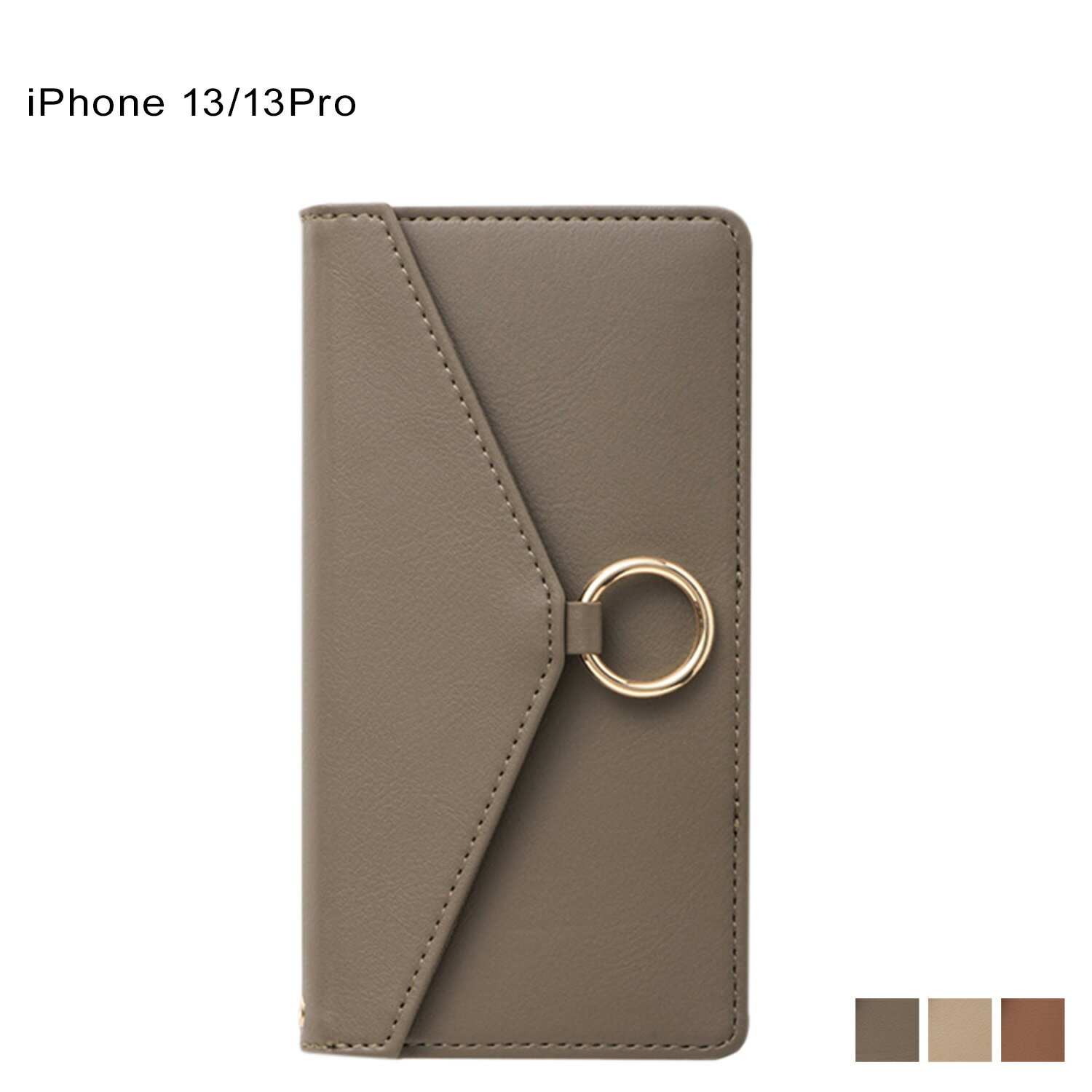 MAELYS LOUNA マエリスルーナ iPhone13 13 Pro ケース スマホケース 携帯 アイフォン レディース 手帳型 レター リング フリップ LETTER RING FLIP CASE ベージュ グレー ブラウン