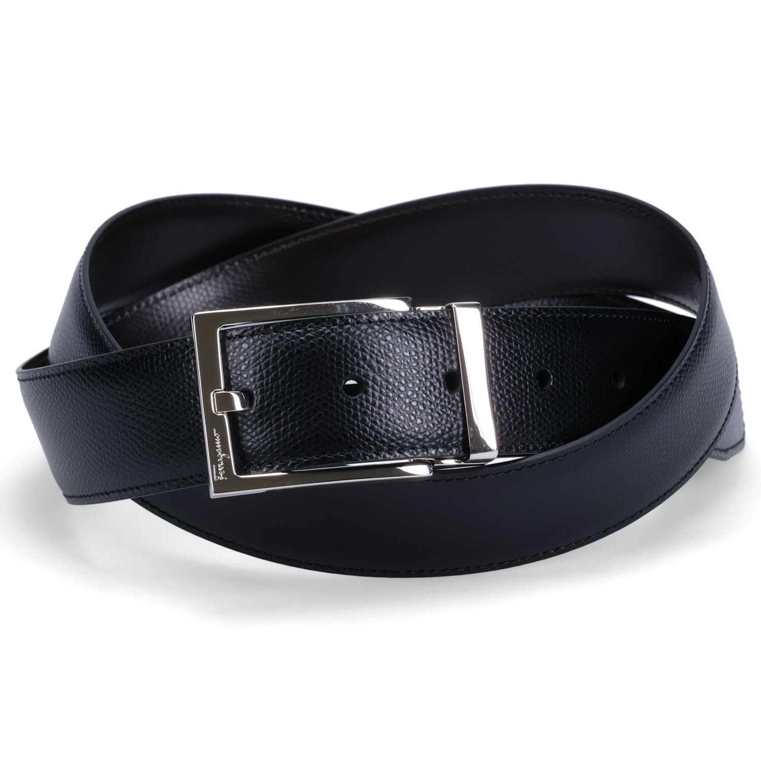 Salvatore Ferragamo REVERSIBLE LEATHER BELT サルヴァトーレ フェラガモ レザーベルト メンズ リバーシブル 本革 イタリア製 ビジネス ブラック 黒 679301 675158