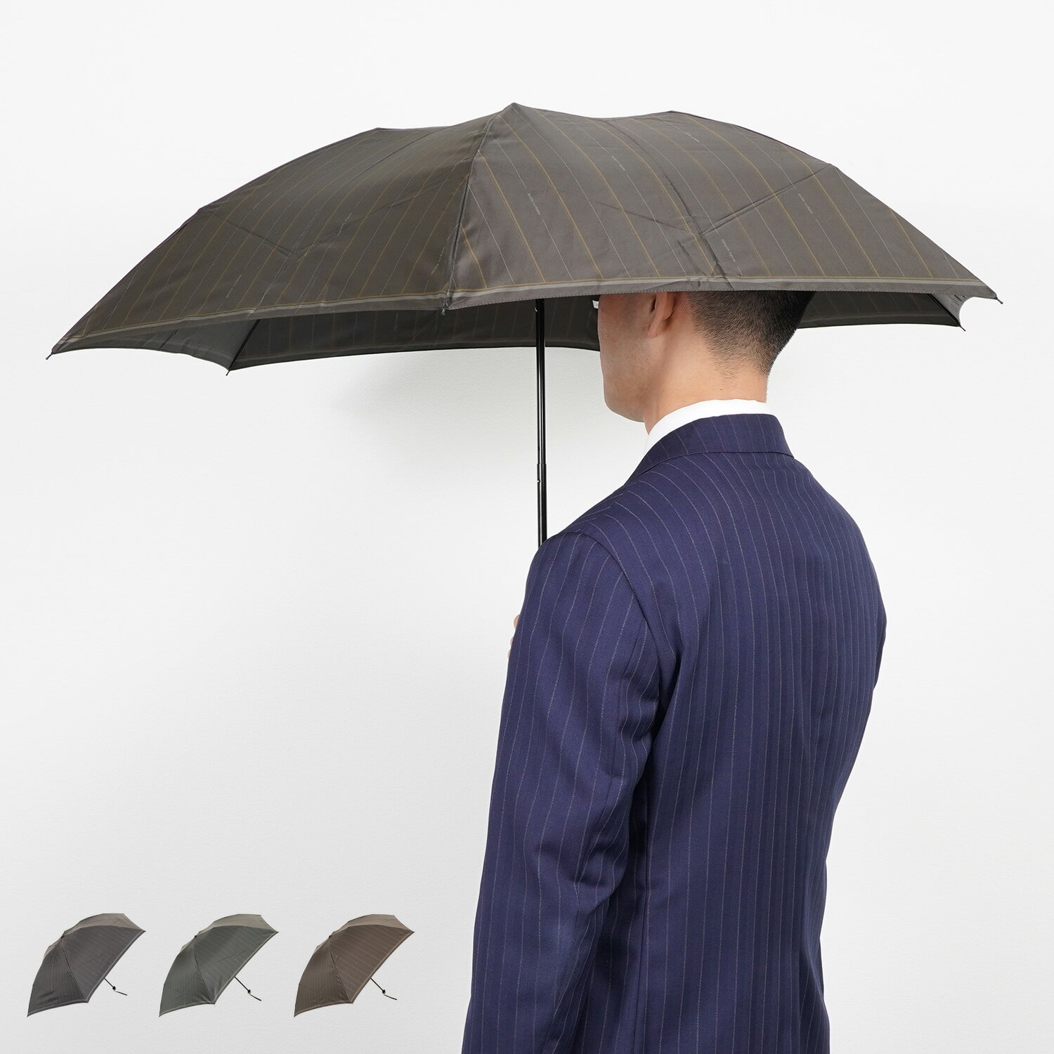mila schon FOLDING UMBRELLA ミラショーン 傘 折り畳み 雨傘 メンズ 55cm 軽量 ストライプ プリント ブラック ダーク ブラウン ダーク グリーン 黒 0042-05