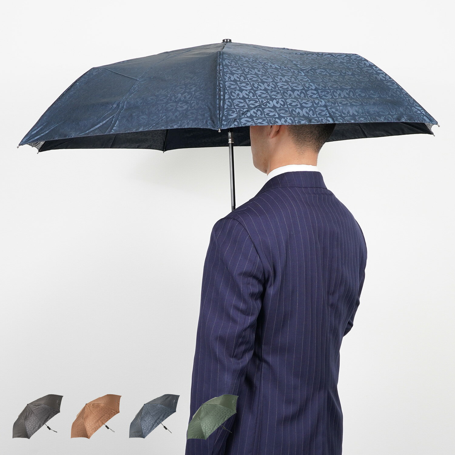 mila schon FOLDING UMBRELLA ミラショーン 傘 折り畳み 雨傘 メンズ 60cm 軽量 ジャガード ブラック ..