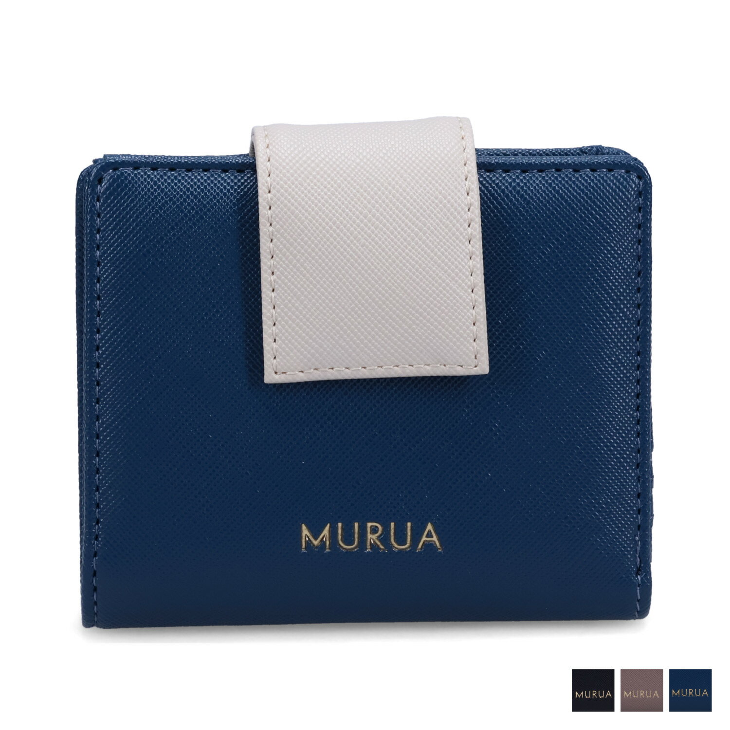 【最大1000円OFFクーポン配布中】 MURUA bifold wallet ムルーア 財布 二つ折り レディース ブラック ベージュ ブルー 黒 MR-W1163