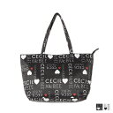 【最大1000円OFFクーポン配布中】 CECIL McBEE TOTE BAG セシルマクビー バッグ トートバッグ レディース Lサイズ ファスナー付き ロゴパターン ブラック ホワイト 黒 白 CM121138