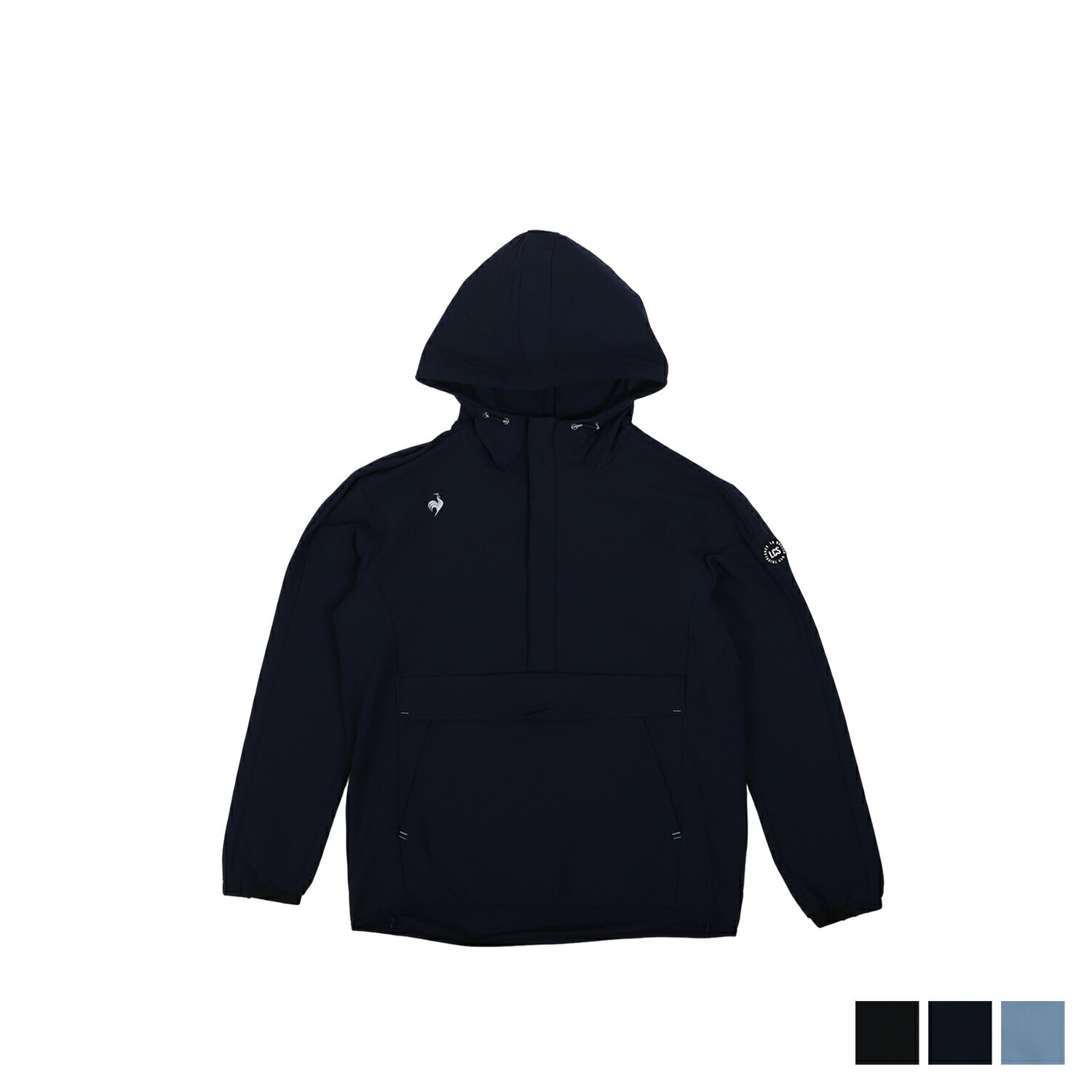 le coq sportif golf ANORAK JACKET ルコックスポルティフ ゴルフ ゴルフウェア ジャケット ハーフジップ アノラック メンズ フード付き ブラック ネイビー ブルー 黒 QGMWJK03