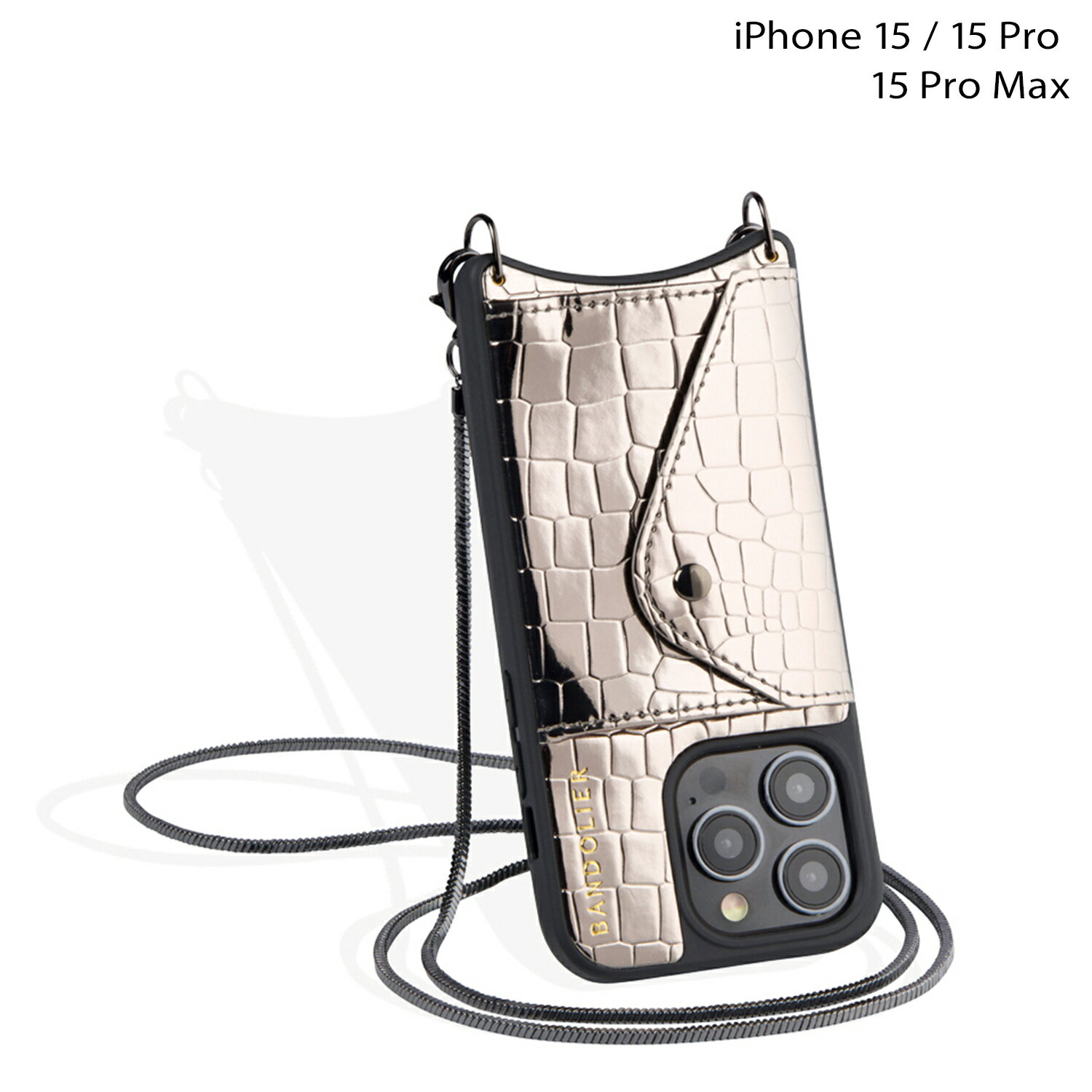 【最大1000円OFFクーポン配布中】 BANDOLIER GIA CROC PEWTER バンドリヤー iPhone 15 iPhone 15Pro iPhone 15ProMax スマホケース スマホケース スマホショルダー 携帯 アイフォン ジア クロック ピューター メンズ レディース シルバー 14GIA