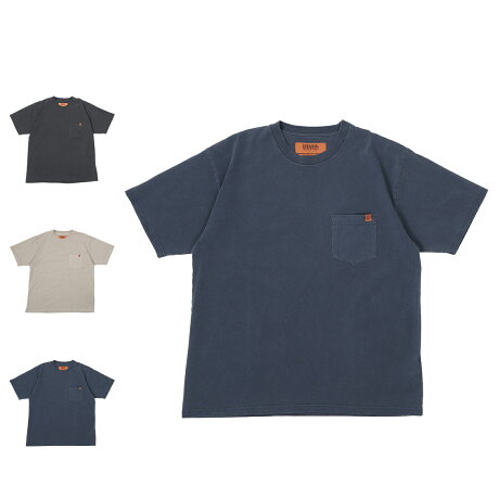 UNIVERSAL OVERALL POCKET S/S PIGMENT D ユニバーサルオーバーオール Tシャツ 半袖 ポケット メンズ 無地 チャコール ベージュ ブルー U2413209-A