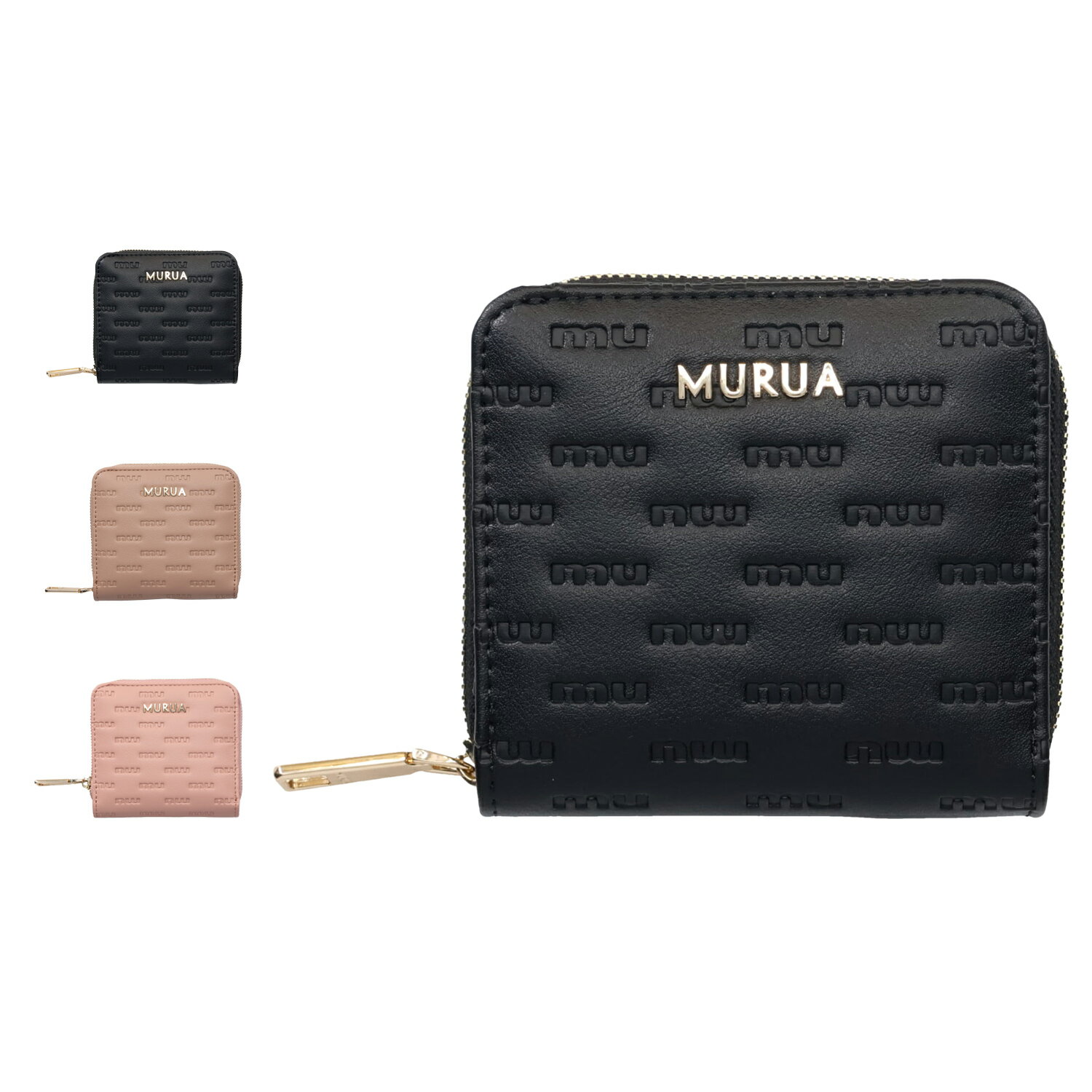 【最大1000円OFFクーポン発行中】 MURUA ムルーア 財布 ミニ財布 小銭入れ コインケース レディース ラウンドファスナー ブラック ベージュ ピンク 黒 MR-W1313
