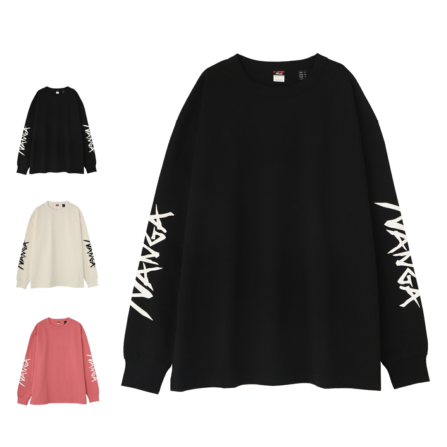 NANGA ECO HYBRID SLV LOGO L/S TEE ナンガ Tシャツ 長袖 ロンT カットソー エコハイブリッド スリーブ ロゴ メンズ レディース 綿 ブラック ホワイト ピンク 黒 白 N2500-1L030A